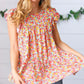 Sunset Floral Print Ruffle Tiered Keyhole Top - DAVERRI FASHIONS