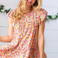 Sunset Floral Print Ruffle Tiered Keyhole Top - DAVERRI FASHIONS