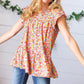 Sunset Floral Print Ruffle Tiered Keyhole Top - DAVERRI FASHIONS