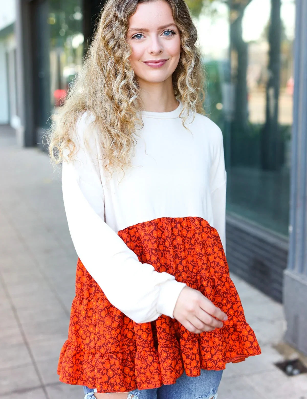 Star Struck Vintage Floral Oatmeal Tiered Babydoll Twofer Top | 2024 Blow-Out Sale Daverri Fashions