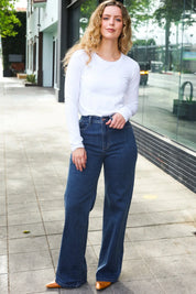 Judy Blue Medium Wash High Waist Wide Leg Jeans | Daverri Fashions