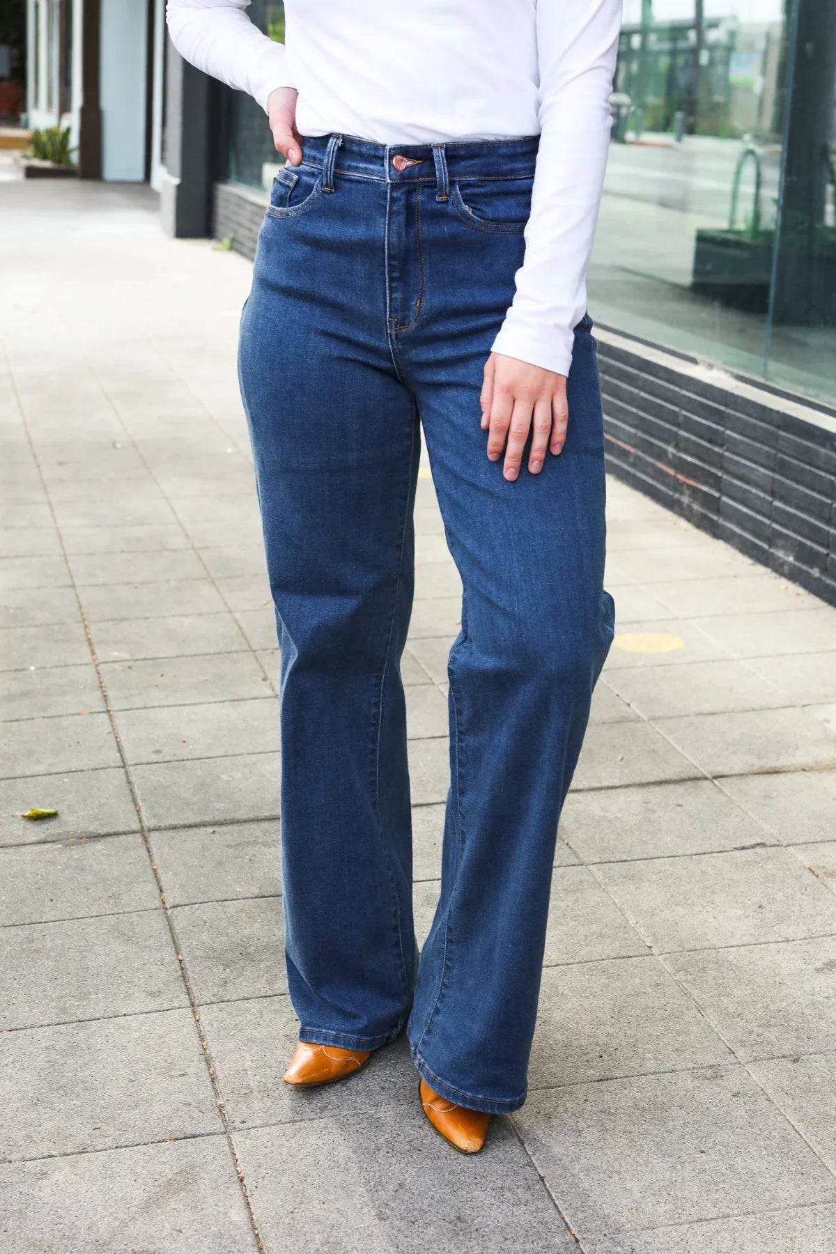 Judy Blue Medium Wash High Waist Wide Leg Jeans | Daverri Fashions