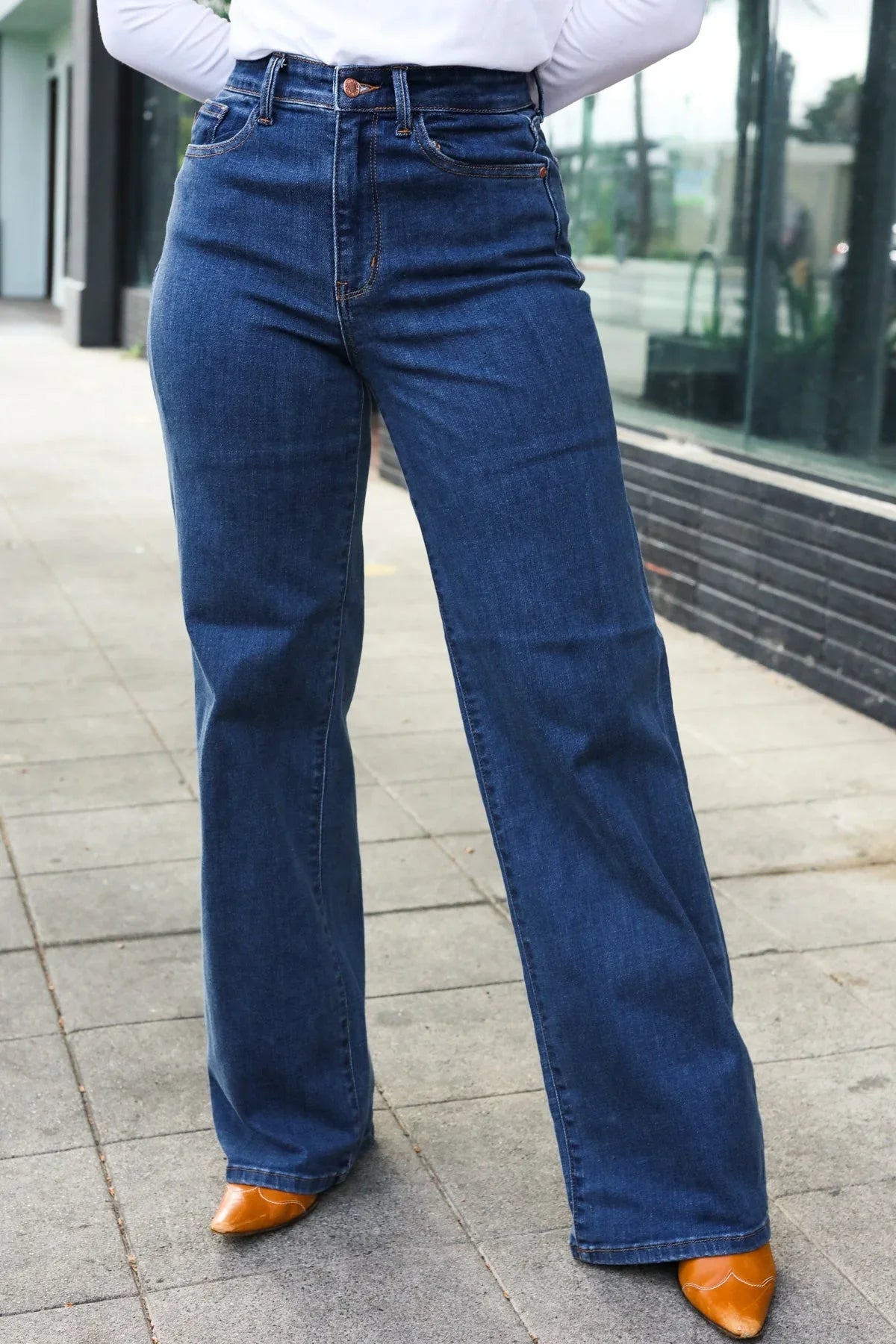 Judy Blue Medium Wash High Waist Wide Leg Jeans | Daverri Fashions