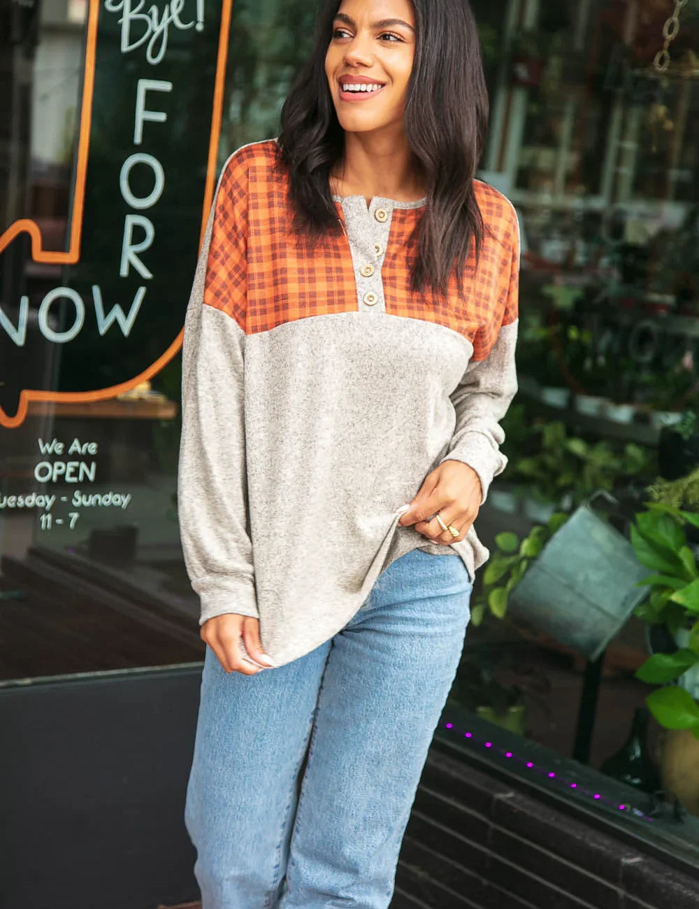 Plaid Cashmere Feel Two Tone Button Down Top | Daverri Fashions