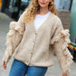 Weekend Ready Oatmeal V Neck Fringe Chunky Cable Cardigan - DAVERRI FASHIONS