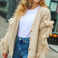 Weekend Ready Oatmeal V Neck Fringe Chunky Cable Cardigan - DAVERRI FASHIONS
