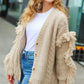 Weekend Ready Oatmeal V Neck Fringe Chunky Cable Cardigan - DAVERRI FASHIONS