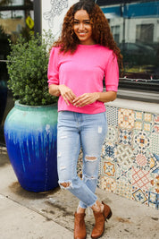 Pretty In Pink Mock Neck With Back Ribbon Bow Tie Sweater Top | Daverri Fashions