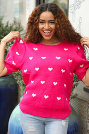 Be Mine Pink & White Heart Oversized Jacquard Sweater | Daverri Fashions