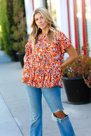 Rust & Chocolate Floral Frill Ruffle Hem Tiered Swing Top | Daverri Fashions