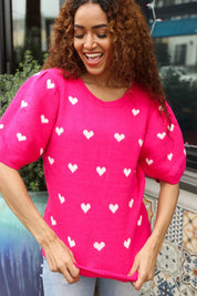 Be Mine Pink & White Heart Oversized Jacquard Sweater | Daverri Fashions