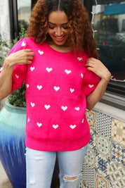 Be Mine Pink & White Heart Oversized Jacquard Sweater | Daverri Fashions