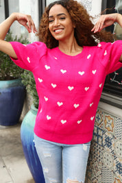 Be Mine Pink & White Heart Oversized Jacquard Sweater | Daverri Fashions