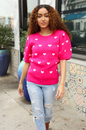 Be Mine Pink & White Heart Oversized Jacquard Sweater | Daverri Fashions