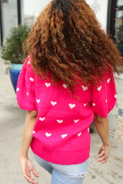 Be Mine Pink & White Heart Oversized Jacquard Sweater | Daverri Fashions
