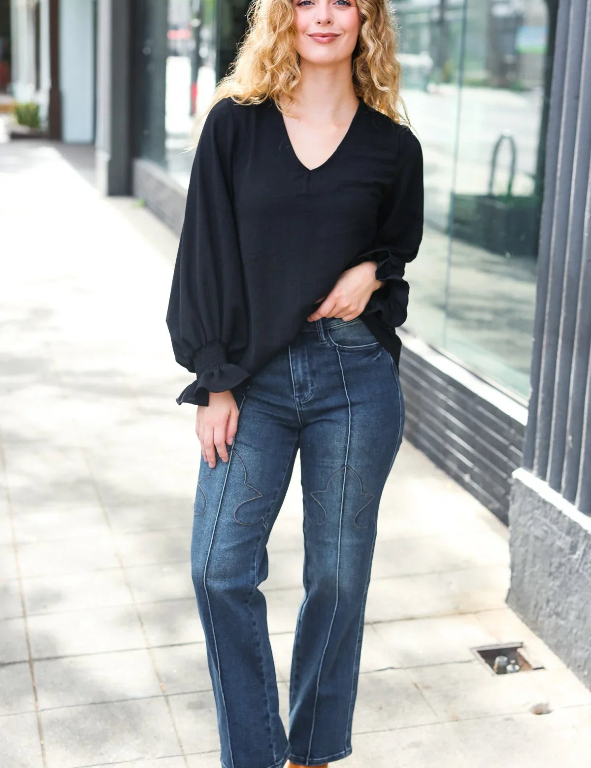 Hello Beautiful Black Smocked Bubble Sleeve Woven Top | Daverri Fashions