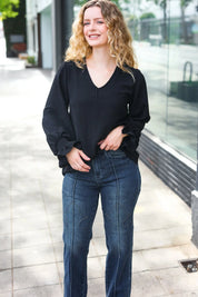 Hello Beautiful Black Smocked Bubble Sleeve Woven Top | Daverri Fashions