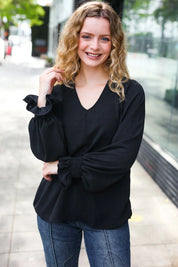 Hello Beautiful Black Smocked Bubble Sleeve Woven Top | Daverri Fashions