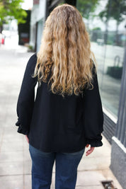 Hello Beautiful Black Smocked Bubble Sleeve Woven Top | Daverri Fashions