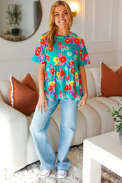 Take Me Away Teal Floral Drop Shoulder Babydoll Top | 07-01-25 Summer Sale Daverri Fashions