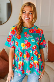 Take Me Away Teal Floral Drop Shoulder Babydoll Top | 07-01-25 Summer Sale Daverri Fashions