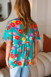 Take Me Away Teal Floral Drop Shoulder Babydoll Top | 07-01-25 Summer Sale Daverri Fashions