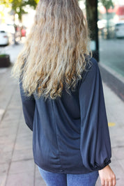 Versatile Charcoal Front Tie Modal Knit Peasant Top | Daverri Fashions