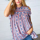 Navy & Orange Boho Stripe Flutter Sleeve Top - DAVERRI FASHIONS