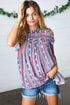 Navy & Orange Boho Stripe Flutter Sleeve Top - DAVERRI FASHIONS