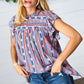 Navy & Orange Boho Stripe Flutter Sleeve Top - DAVERRI FASHIONS
