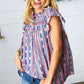 Navy & Orange Boho Stripe Flutter Sleeve Top - DAVERRI FASHIONS
