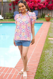 Beautiful You Ivory Floral Lace Frill Notch Neck Puff Sleeve Top | 07-01-25 Summer Sale Daverri Fashions