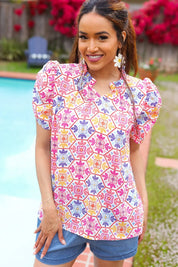 Beautiful You Ivory Floral Lace Frill Notch Neck Puff Sleeve Top | 07-01-25 Summer Sale Daverri Fashions