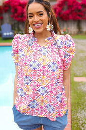 Beautiful You Ivory Floral Lace Frill Notch Neck Puff Sleeve Top | 07-01-25 Summer Sale Daverri Fashions