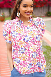 Beautiful You Ivory Floral Lace Frill Notch Neck Puff Sleeve Top | 07-01-25 Summer Sale Daverri Fashions