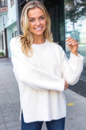 Classic Elegance Ivory Fuzzy Soft Knit Sweater | Daverri Fashions