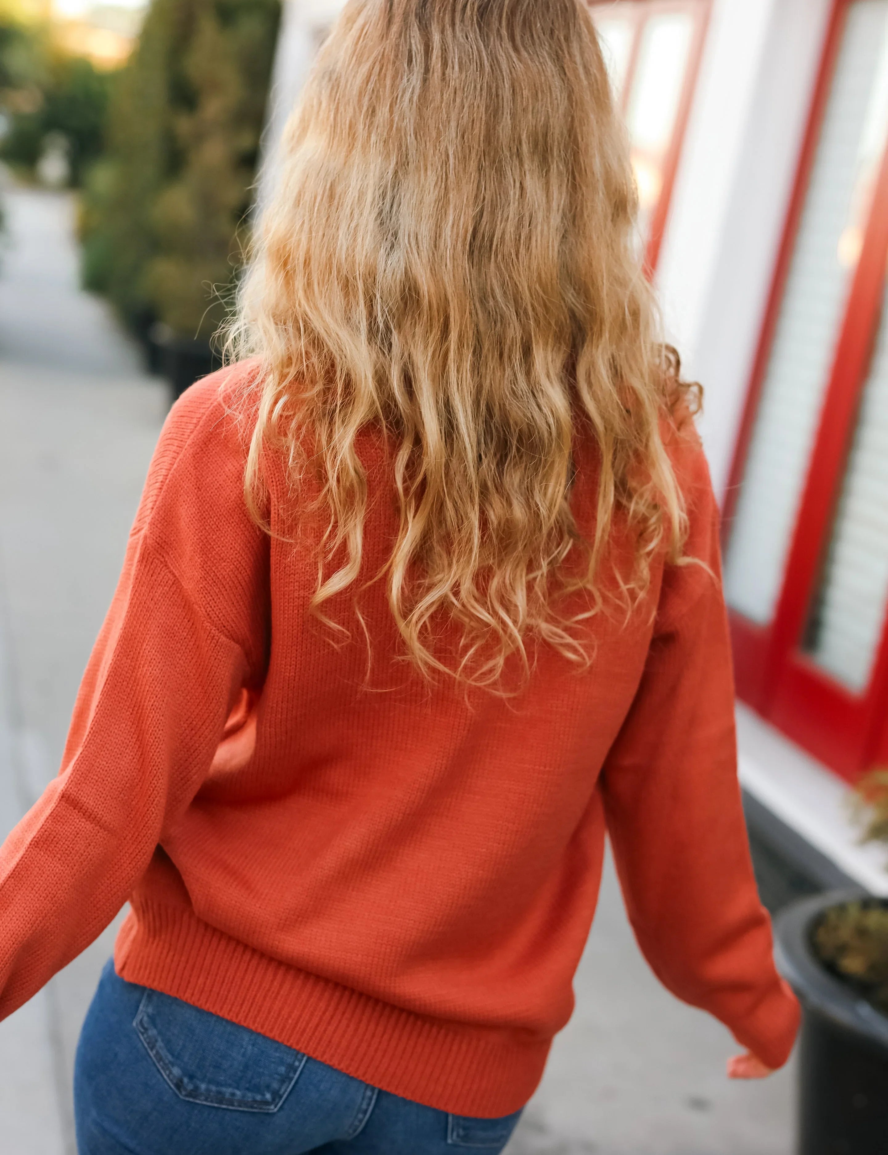 Game Day Burnt Orange "Texas" Embroidery Pop Up Sweater | Daverri Fashions