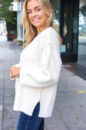 Classic Elegance Ivory Fuzzy Soft Knit Sweater | Daverri Fashions