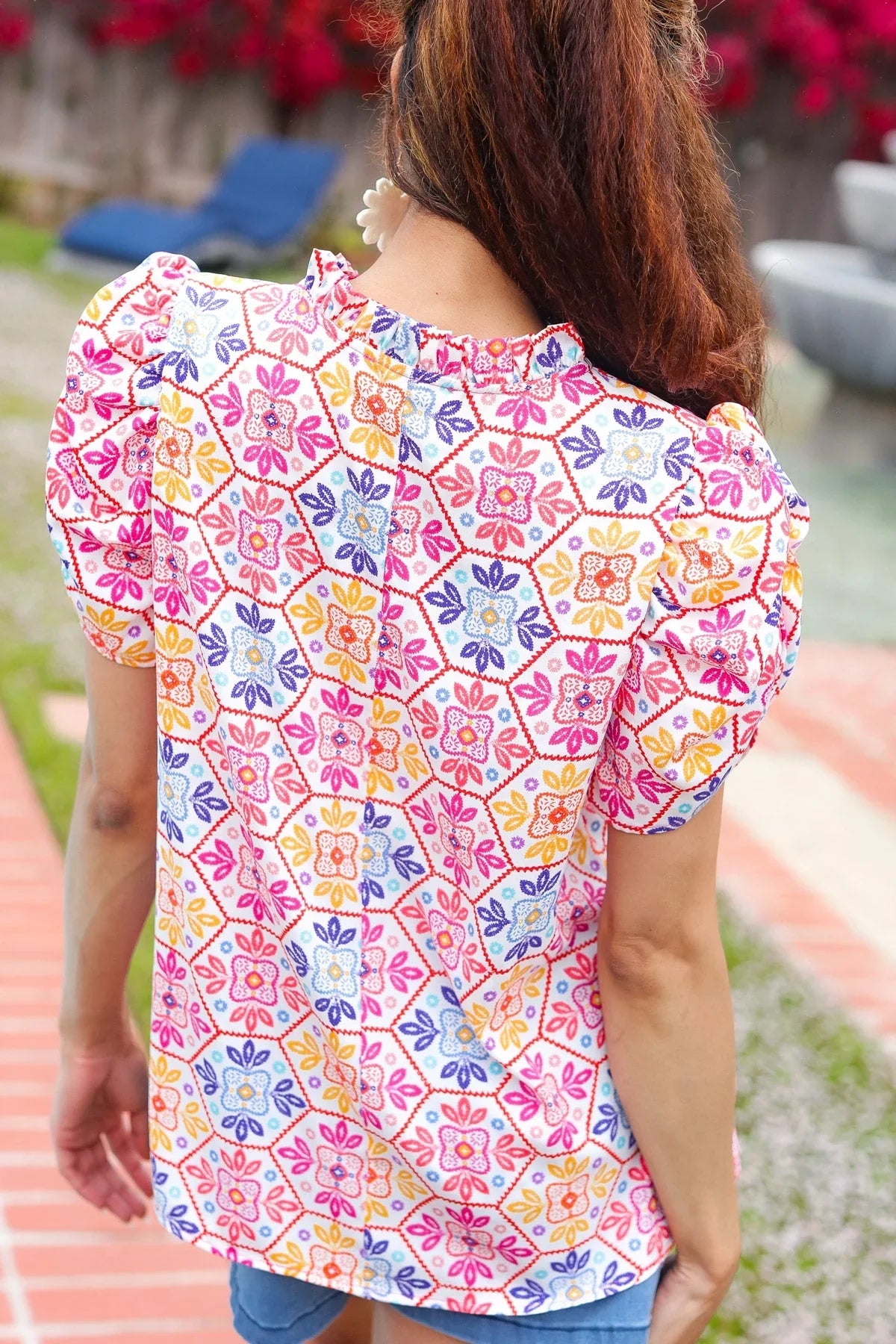 Beautiful You Ivory Floral Lace Frill Notch Neck Puff Sleeve Top | 07-01-25 Summer Sale Daverri Fashions