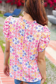 Beautiful You Ivory Floral Lace Frill Notch Neck Puff Sleeve Top | 07-01-25 Summer Sale Daverri Fashions