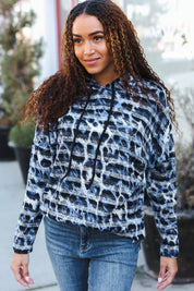 Casual Chic Blue & Black Animal Print Stripe Hoodie | Daverri Fashions