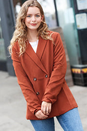 Going Up Rust Double Button Collar Lapel Blazer | Daverri Fashions