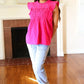 Love Life Cotton Fuchsia Frill Mock Neck Flutter Sleeve Top - DAVERRI FASHIONS