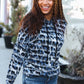 Casual Chic Blue & Black Animal Print Stripe Hoodie - DAVERRI FASHIONS
