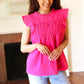 Love Life Cotton Fuchsia Frill Mock Neck Flutter Sleeve Top - DAVERRI FASHIONS
