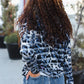 Casual Chic Blue & Black Animal Print Stripe Hoodie - DAVERRI FASHIONS