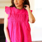Love Life Cotton Fuchsia Frill Mock Neck Flutter Sleeve Top - DAVERRI FASHIONS