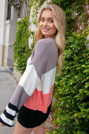 Slate V Neck Color Block Slouchy Knit Sweater | Daverri Fashions