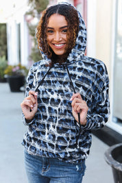 Casual Chic Blue & Black Animal Print Stripe Hoodie | Daverri Fashions