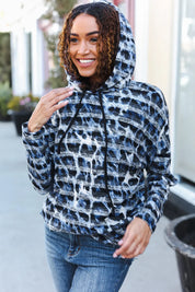 Casual Chic Blue & Black Animal Print Stripe Hoodie | Daverri Fashions